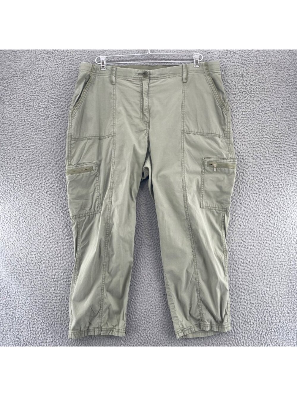 Chicos Pants Womens 2.5 US 14 Sage Cotton Poplin Cropped Capris Cargo Pockets